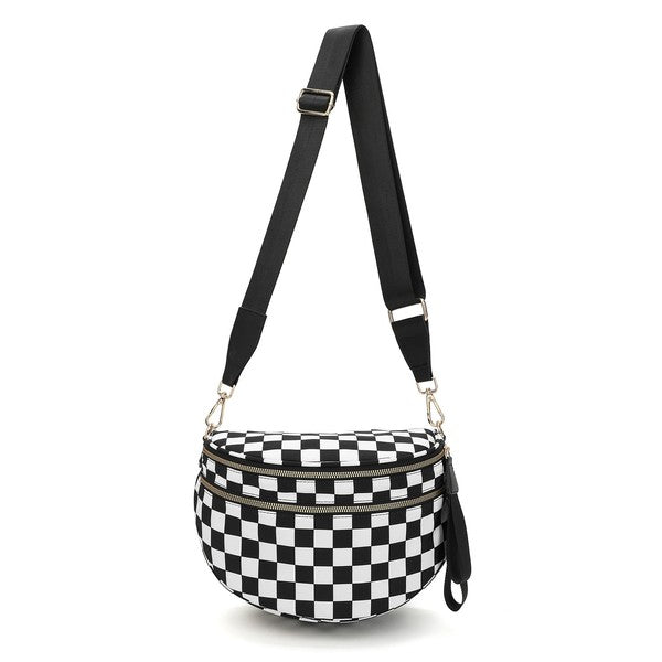 Checker Black White Crossbody Sling Check Bag
